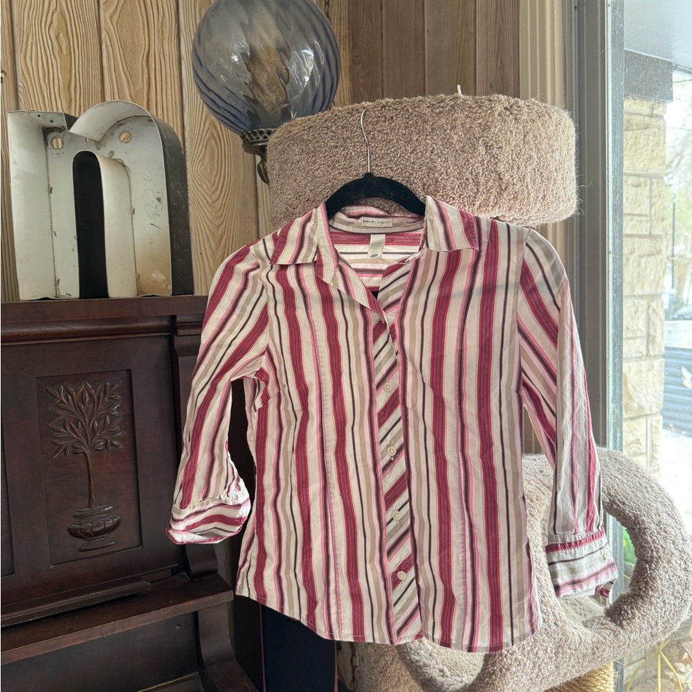 Old Navy Womens Button Down Shirt - Red and White Stripes